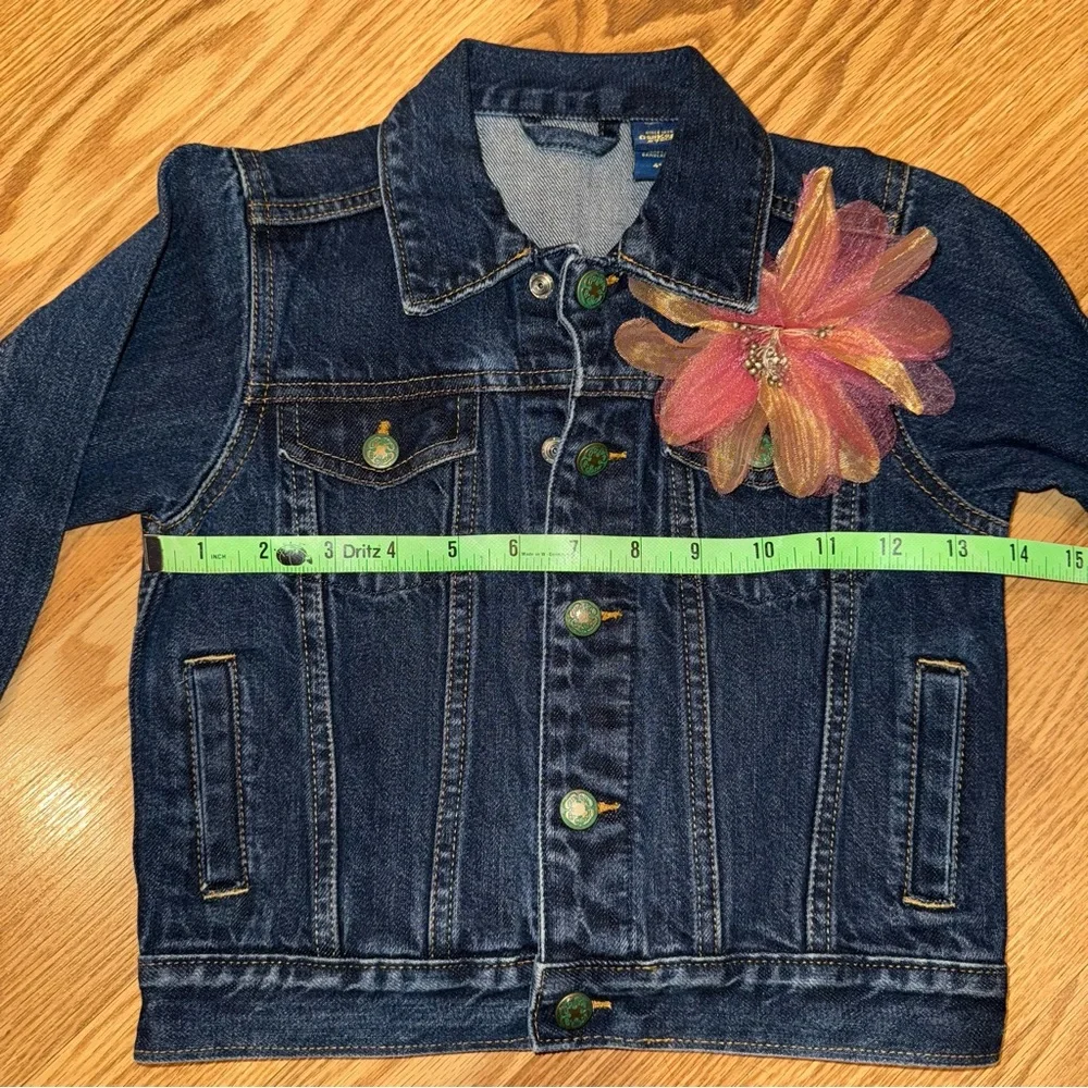 OshKosh B'gosh‎ Upcycled Dark Blue Jean Jacket with Pink Brocade Detail